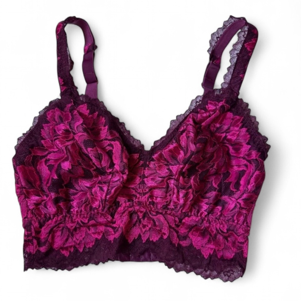 Cosabella Longline Lace Bralette M Burgundy Magenta Floral Embroidered Italy